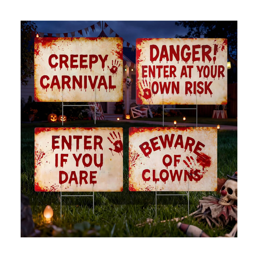 4 Pcs Halloween Clown Plastic Yard Sign, 12 x 16‘’ Garden Stakes