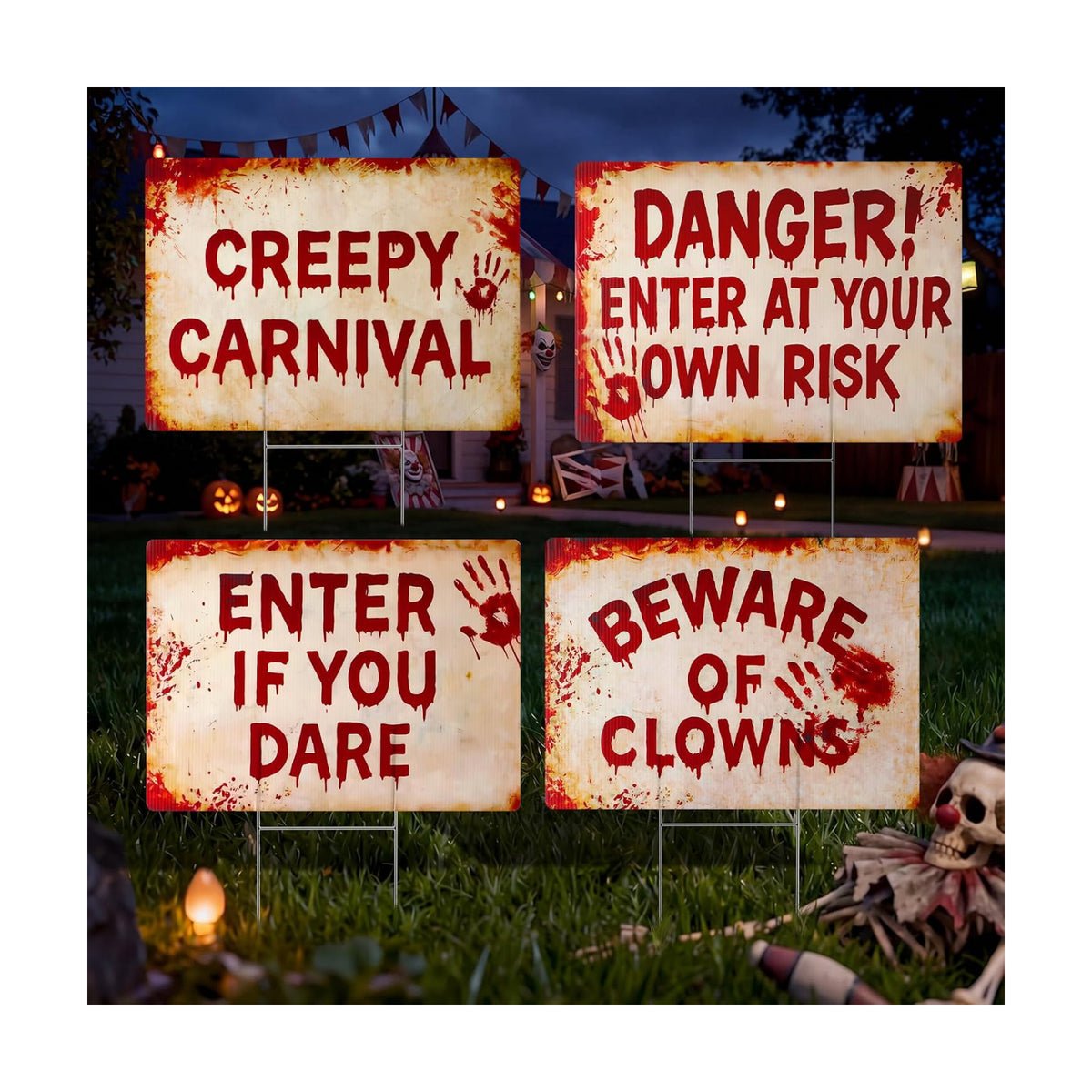 4 Pcs Halloween Clown Plastic Yard Sign, 12 x 16‘’ Garden Stakes