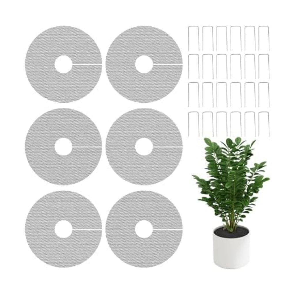 6 Pack Plant Pot Soil Cover Grids with 24 U-Shaped Nails, 11.8 Inch Cuttable Cat & Animal Digging Stopper, Indoor Outdoor Soil Protector for Potted Plants