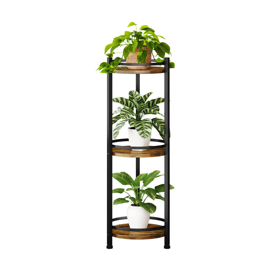 3 Tier Plant Stand Indoor Outdoor for Corner, Rustic | Tall Wood & Metal Plant Shelf, Rustproof Stable Flower Pot