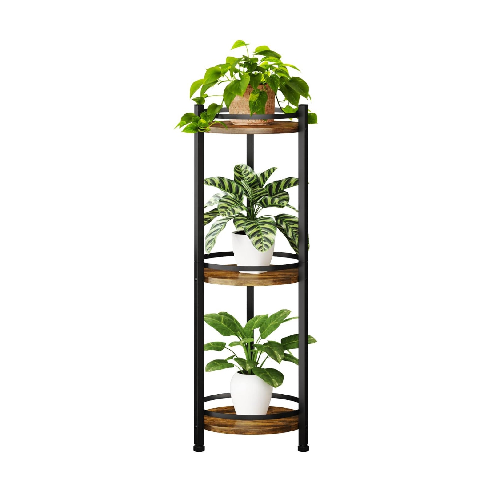 3 Tier Plant Stand Indoor Outdoor for Corner, Rustic | Tall Wood & Metal Plant Shelf, Rustproof Stable Flower Pot