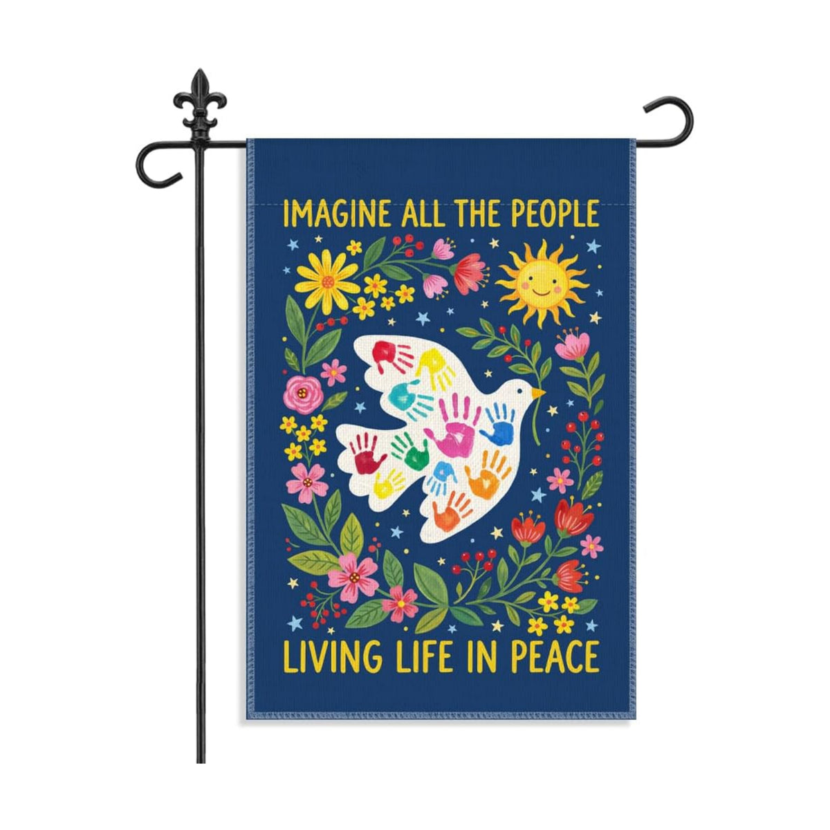 Imagine All The People Living Life In Peace Garden Flag, 12 x 18 Inch Double Sided Dove Peace Floral Decor, Inspirational Unity Kindness Outdoor Banner Gifts for Neighbor Friend Family