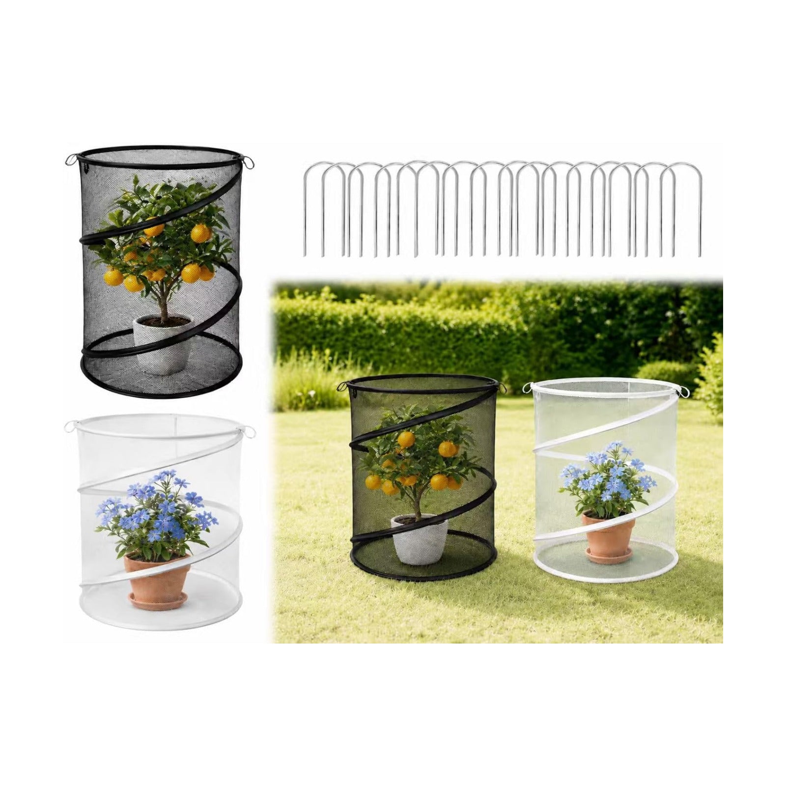 5 Pack Pop Up Insect Barrier Plant Cover, 20''H x 13''D Pop Up Fine Mesh Plant Protector with 24 Stakes 36 Labels Carry