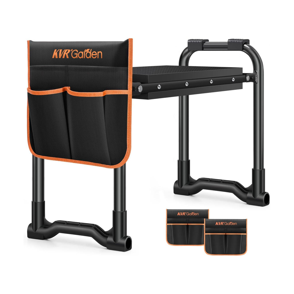 KVR Garden Kneeler and Seat with 2 Tool Pouches, Heavy Duty Foldable Gardening Stool, Portable Bench with Thick EVA