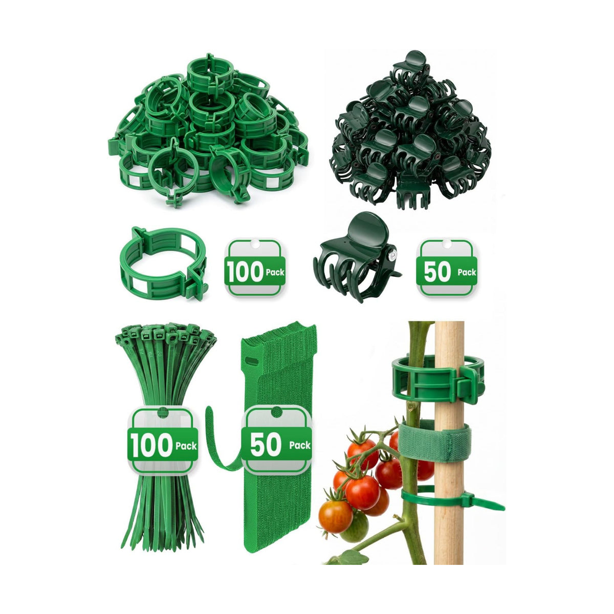 300Pcs Green Tomato Clips,Plastic Trellis Clips,Reusable Plant Support Clips for Tomatoes,Cucumbers,and Vines,Garden Supplies for Vertical Growing