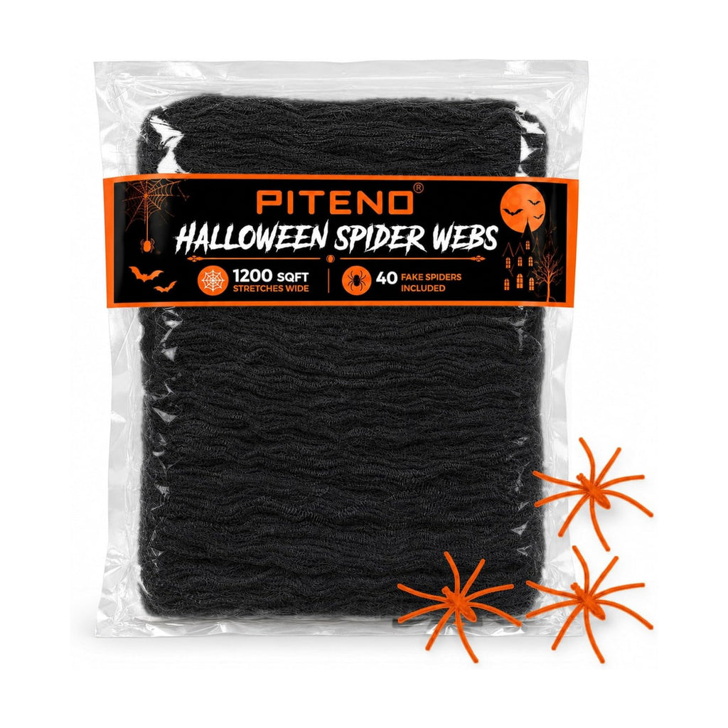Piteno® 1200 sqft Spider Webs Halloween Decorations with 40 Fake Spiders, Stretchable Halloween Spider Webs for Indoor Outdoor Haunted House Yard Porch Party Decor (Black)