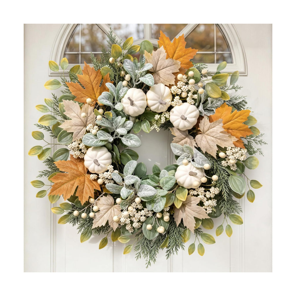 26 Inch Fall Wreaths for Front Door, Artificial Autumn Wreath