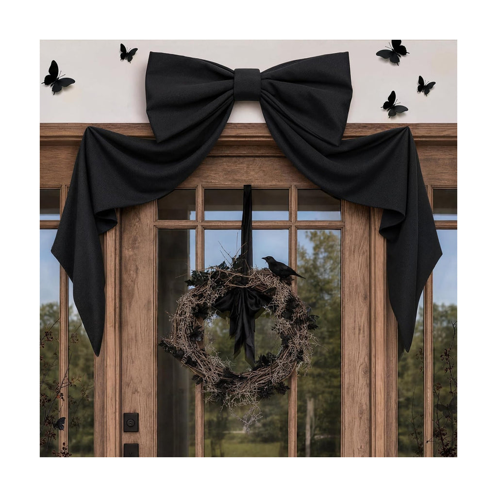 Halloween Decor - 48" x 24" Giant Black Bow for Front Door Wall Mantle