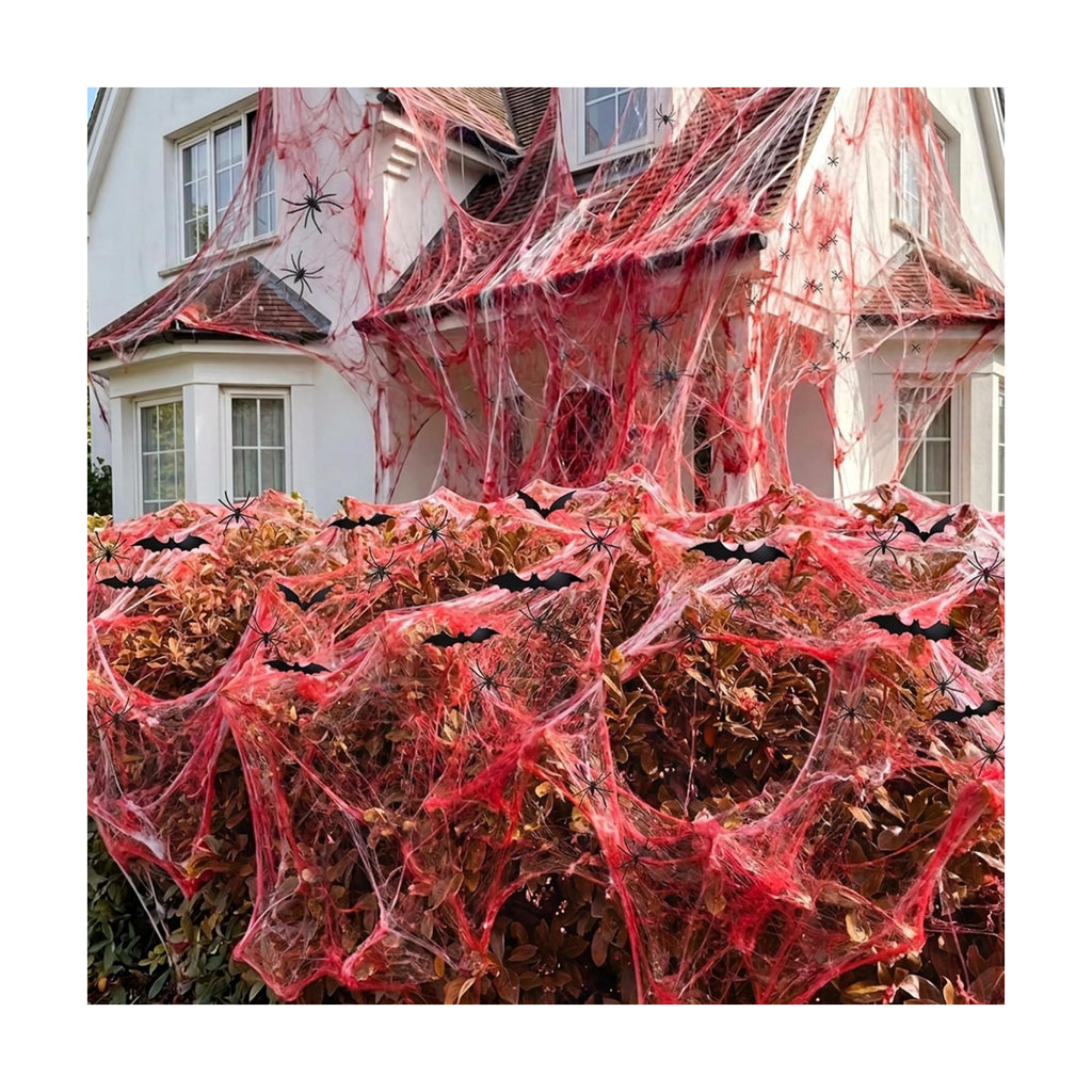 2200 Sqft Bloody Halloween Spider Web Decor with 100 Fake Spiders 24 Bats