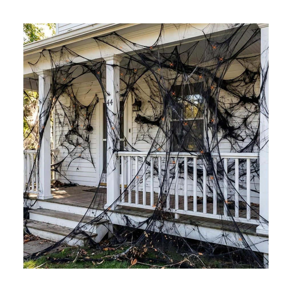 1100 Sqft Black Halloween Spider Web Decor with 60 Fake Spiders 12 Bats