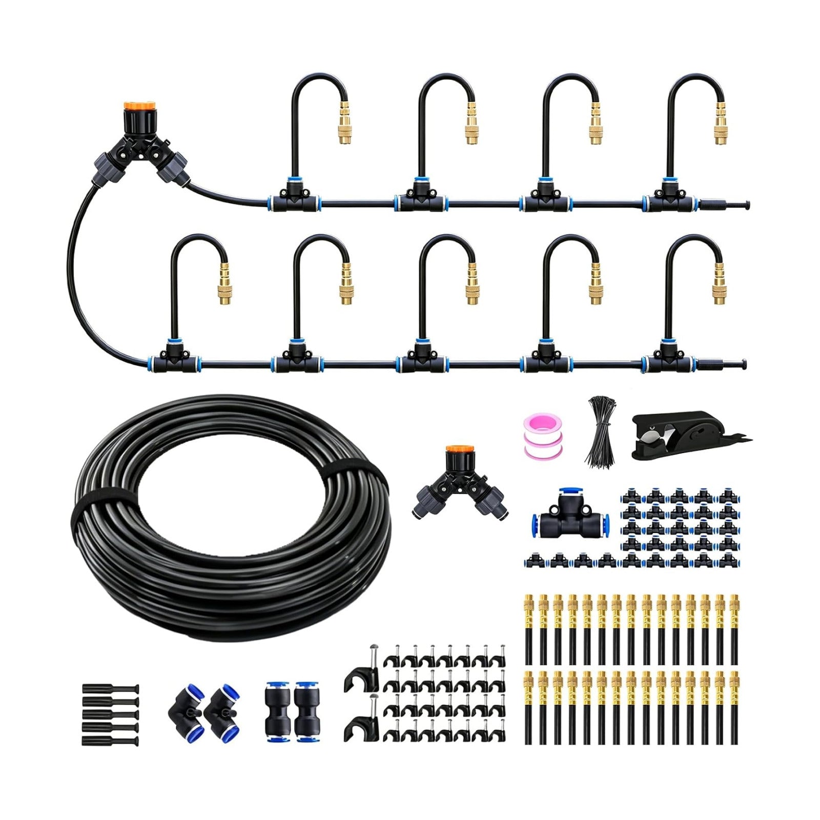 120FT Sprayer Irrigation System, Drip Irrigation Kit with 30 PCS 360° Adjustable Misting Copper Nozzles for Garden