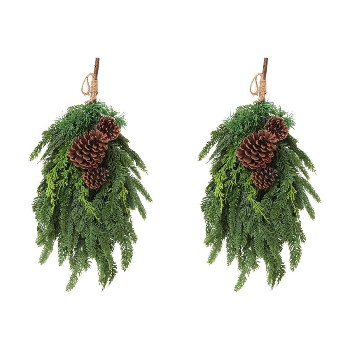 2PCS 28’’ Lush Cedar Pine Swag with Big Pine Cones, Christmas Teardrop Swag