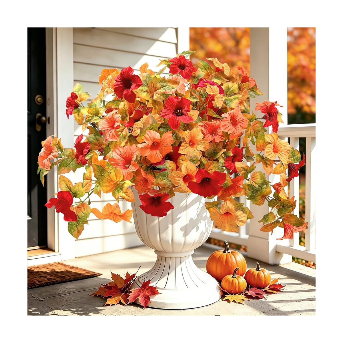 Ouddy Decor Artificial Fall Flowers for Outdoors Decorations, Orange, 2 Pcs