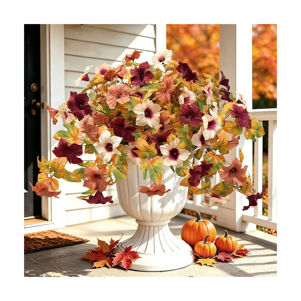 Ouddy Decor Artificial Fall Flowers for Outdoors Decor, Orange Brown, 2 Pcs