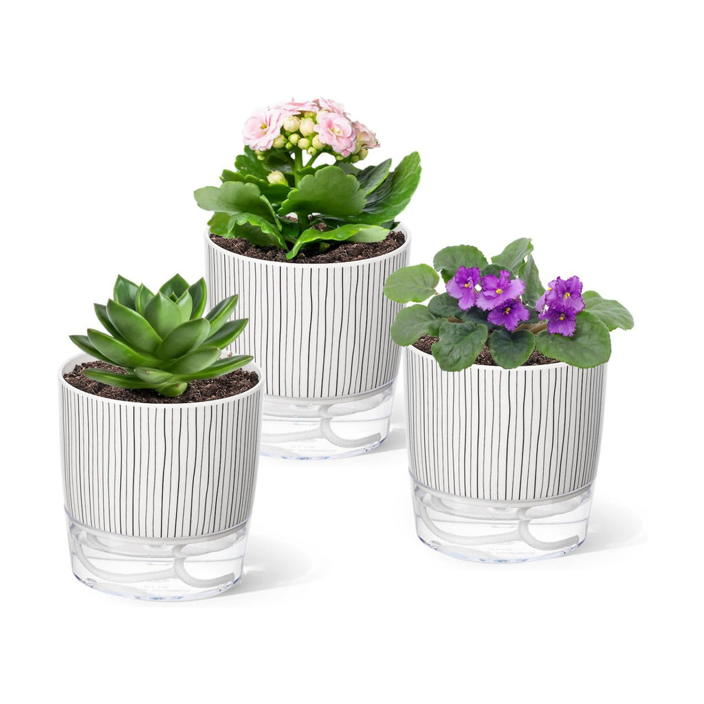 3 Pack Self Watering Pots Set, 4 Inch Self Watering Pots for Indoor Plants