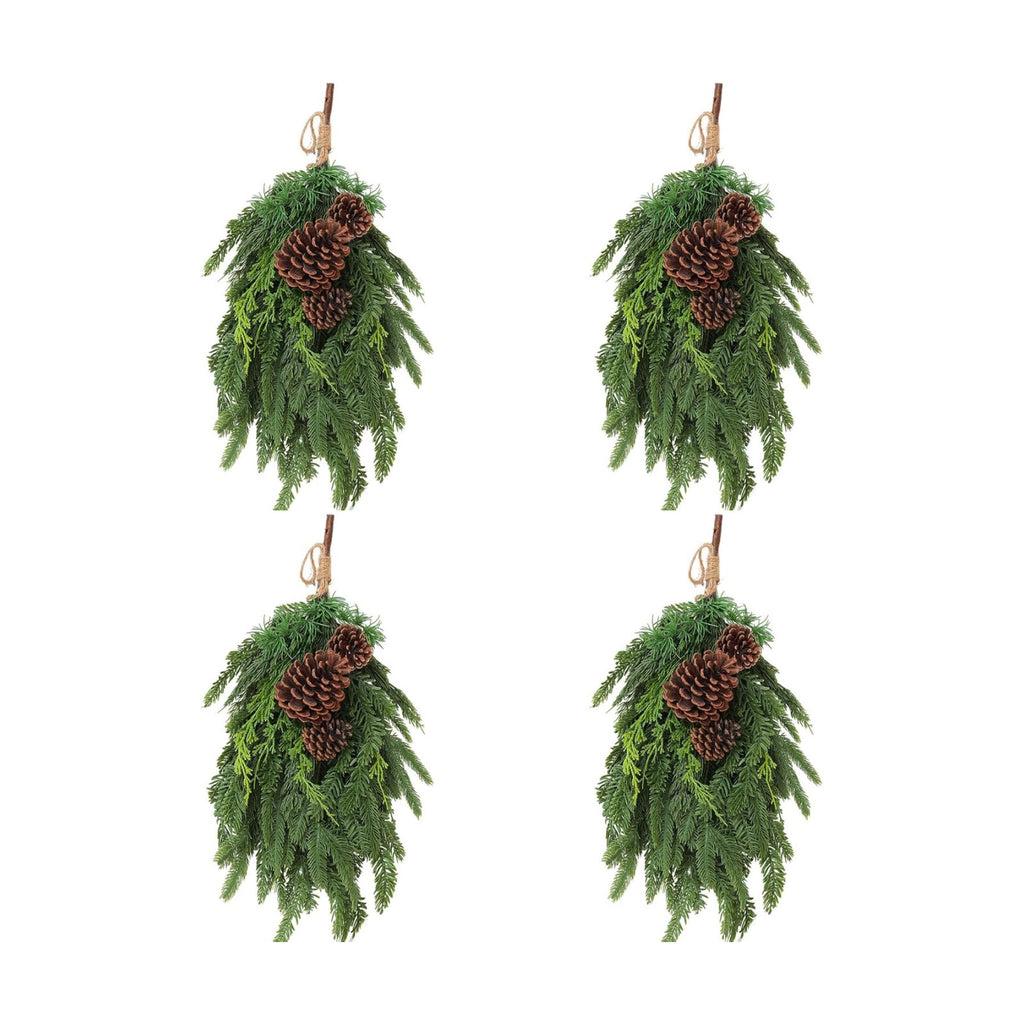 4PCS 28’’ Lush Cedar Pine Swag with Big Pine Cones, Christmas Teardrop Swag