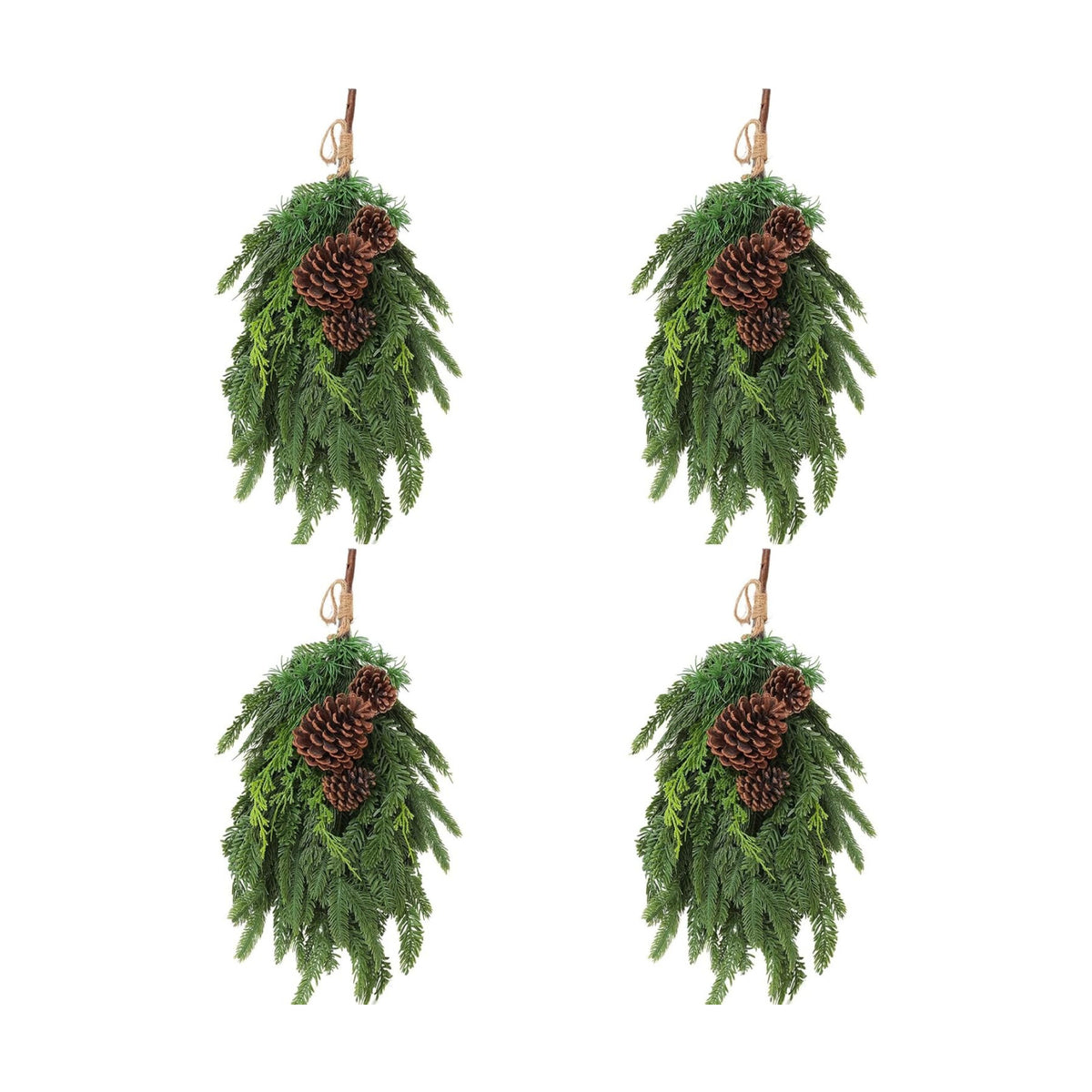 4PCS 28’’ Lush Cedar Pine Swag with Big Pine Cones, Christmas Teardrop Swag