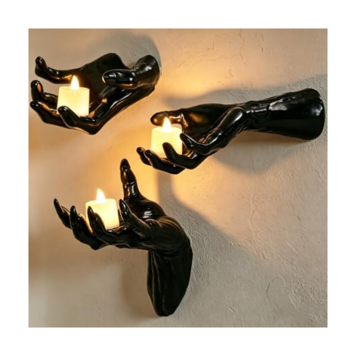 Halloween Wall Decor, 3 PCS Gothic Hands with LED Candles, Scary Decoration