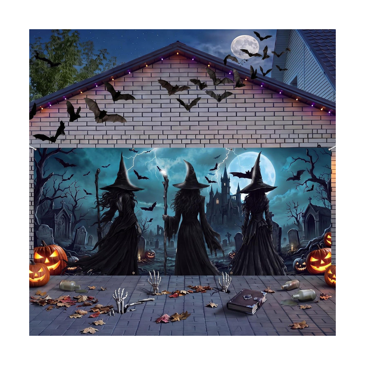 Irenare 7 x 16 ft Witch Halloween Garage Door Cover Banner Decoration