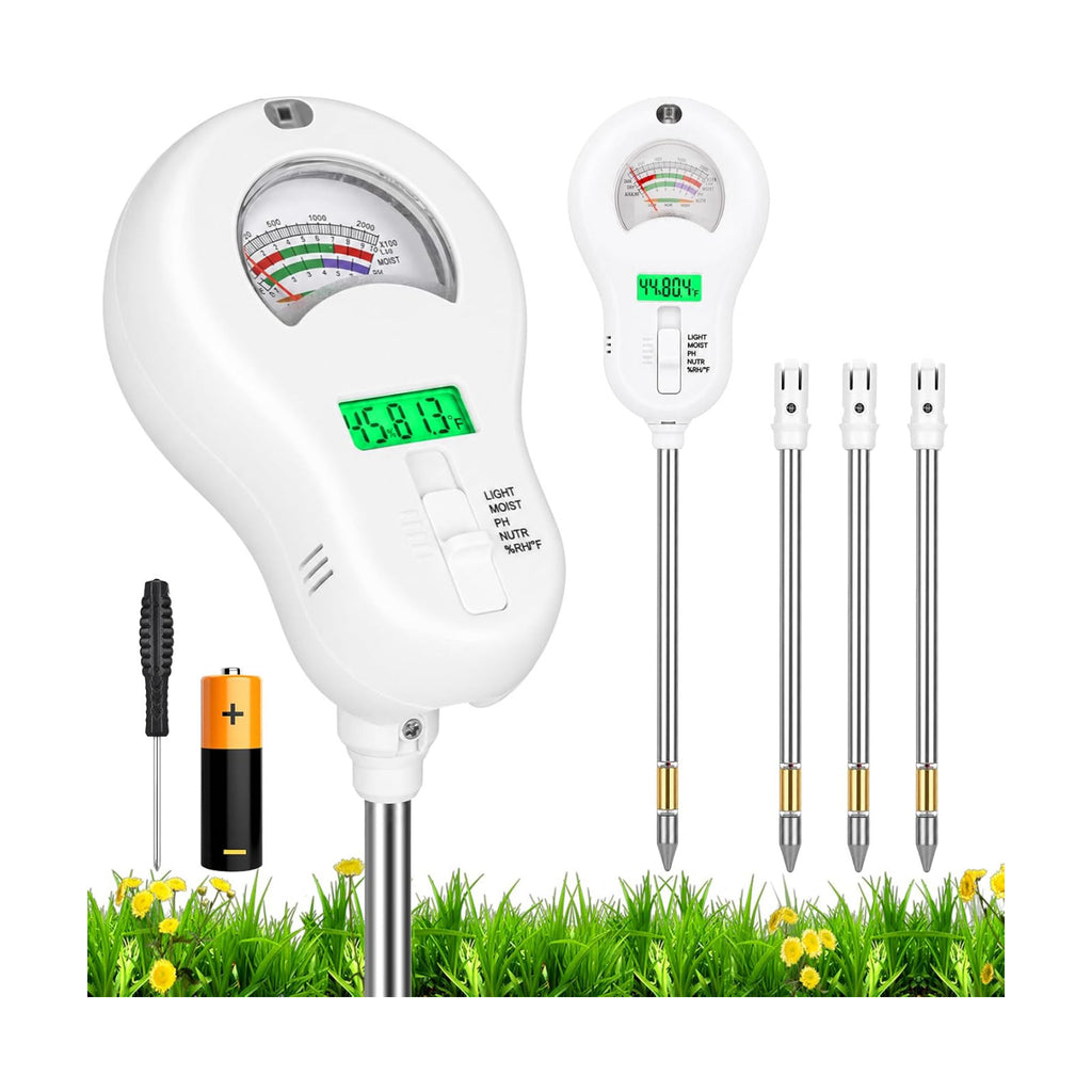 Soil Test Kit, 6-in-1 Soil Moisture Meter, PH/Sunlight/Soil Moisture/Fertility Monitor Indicator Sensor with 4