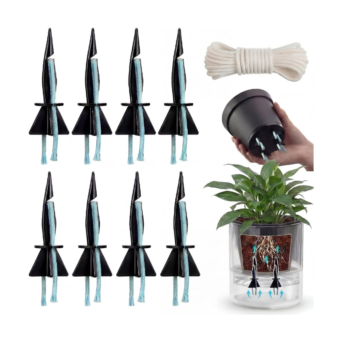 8 Pack Self Watering Spikes for Plants with Wick Rope,Medium