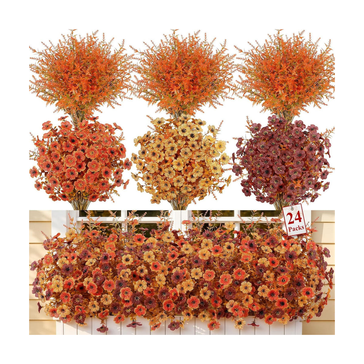 SHareconn 24Pcs Artificial Fall Flowers UV Resistant Fake Mums for Outdoors