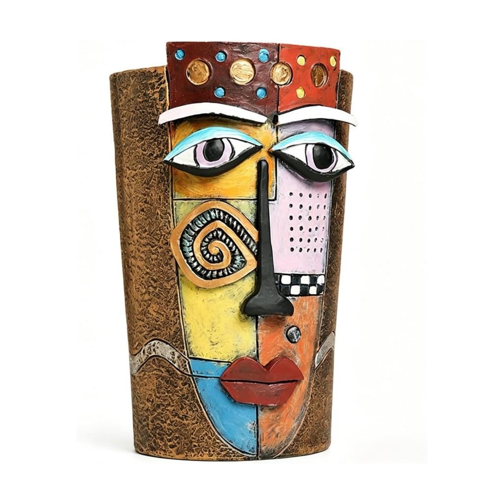Picasso Abstract Face Planters Pots Head, Handmade Resin Planters with Drainage Holes, Decorative Succulents Brown Face