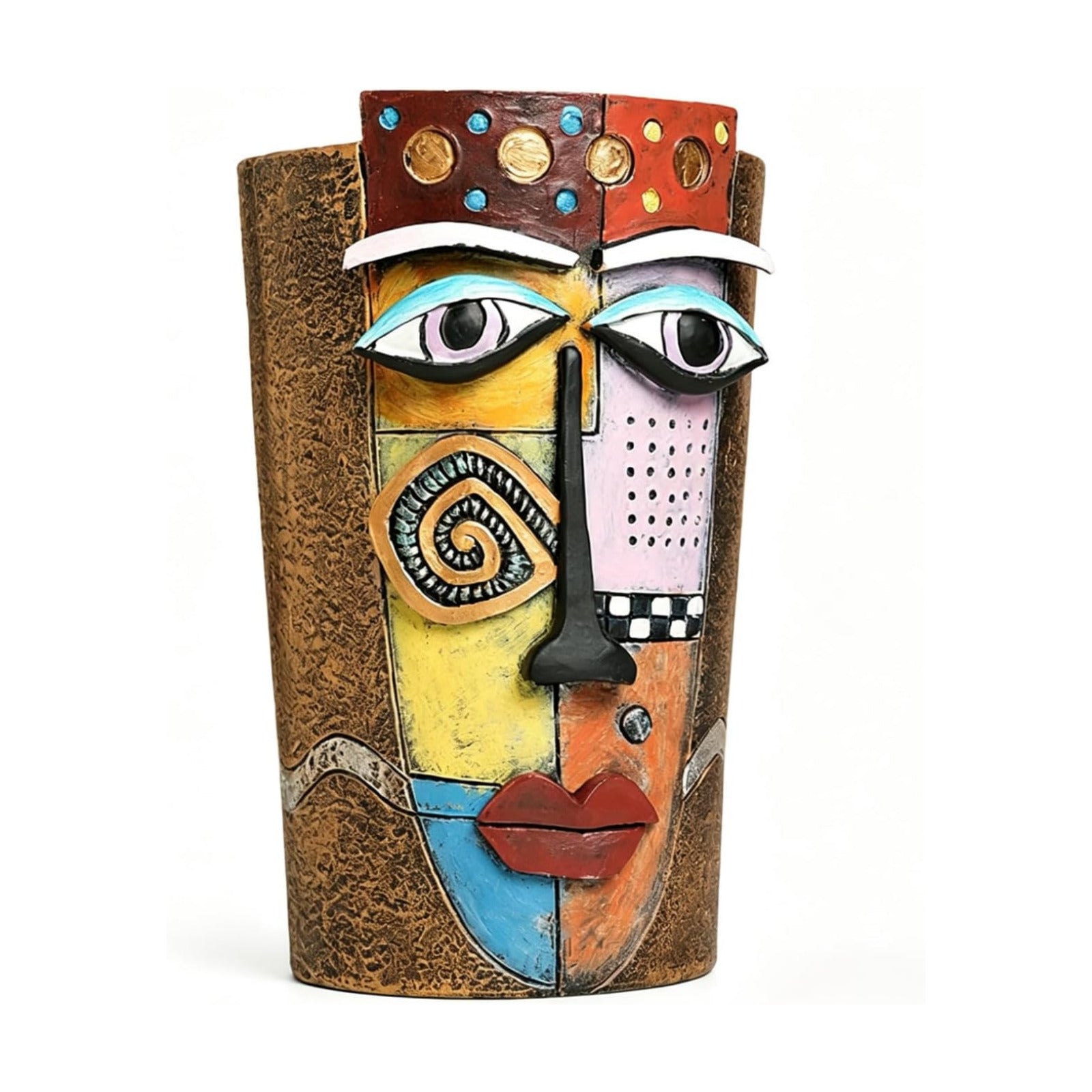 Picasso Abstract Face Planters Pots Head, Handmade Resin Planters with Drainage Holes, Decorative Succulents Brown Face