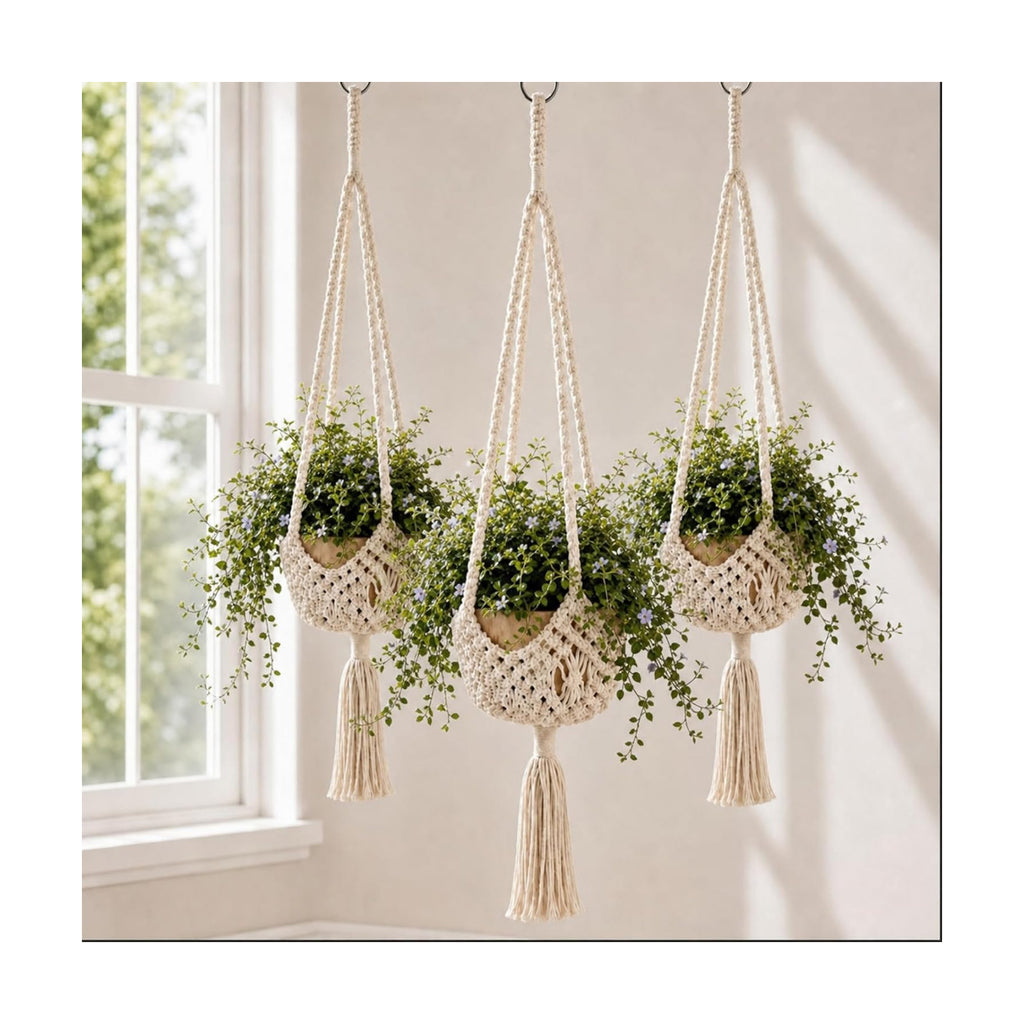 Shappy 3 Pack Boho Macrame Plant Hanger for Indoor
