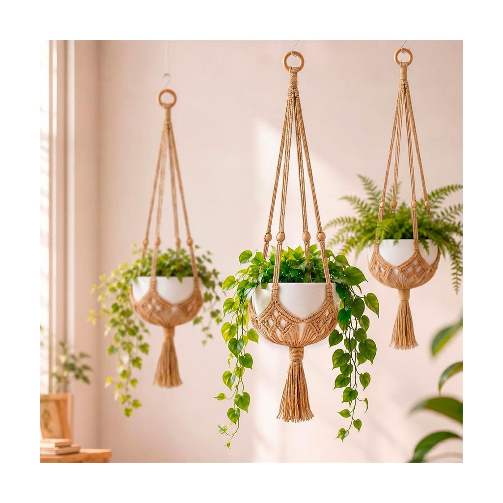 Shappy 3 Pack Boho Macrame Plant Hanger for Indoor