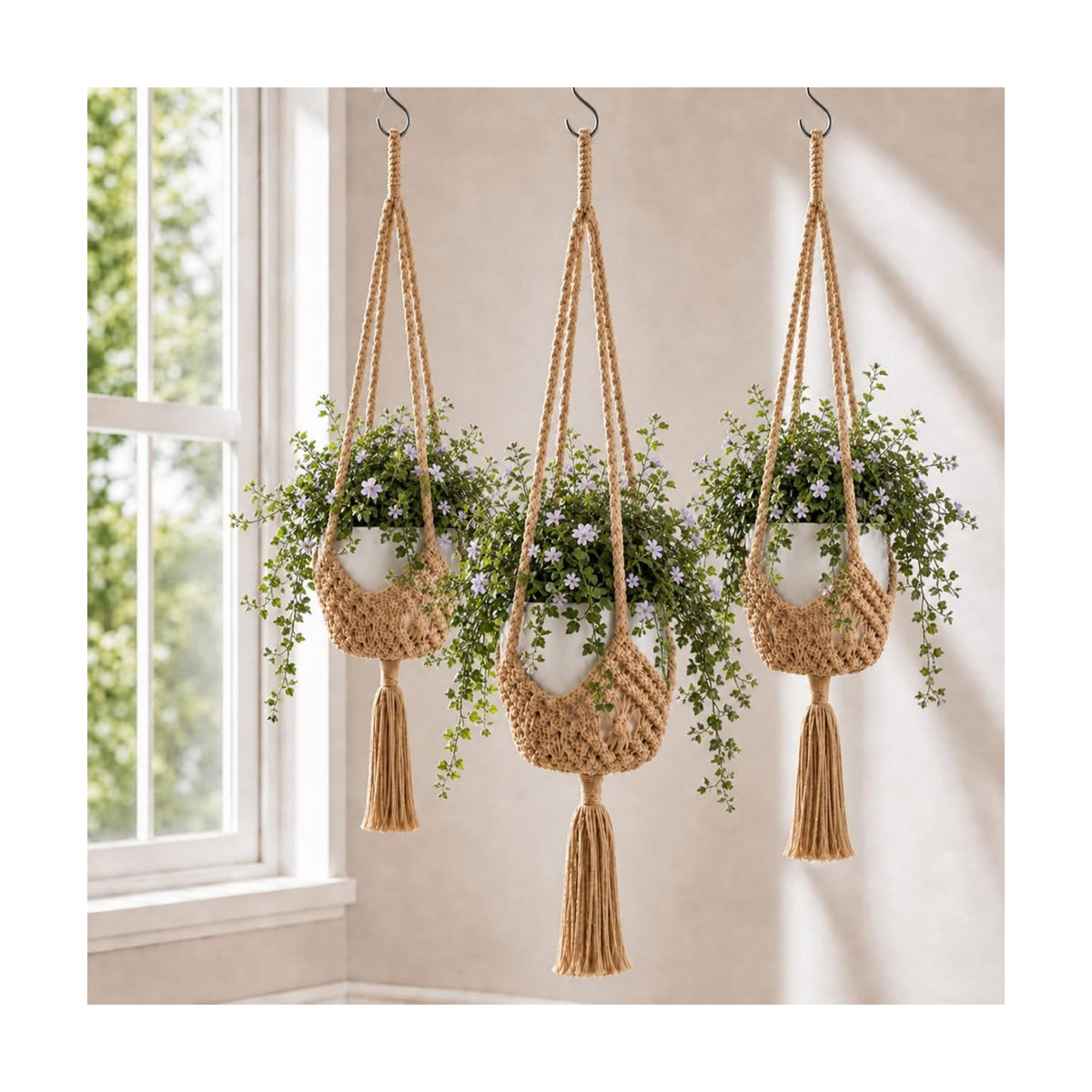 Shappy 3 Pack Boho Macrame Plant Hanger for Indoor