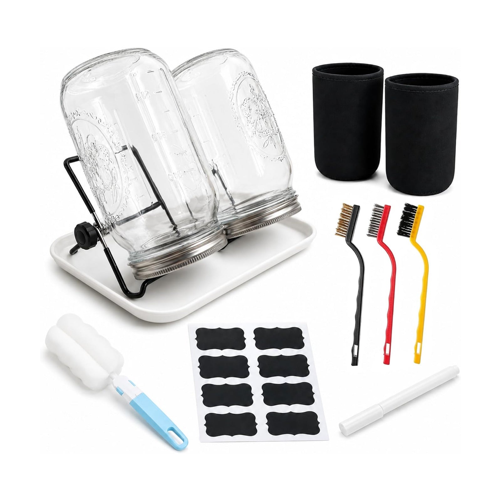 Sprouting Jar Kit,2pcs 1000ml Wide-Mouth Mason Jars with 316 Stainless Steel Sprouting Lids