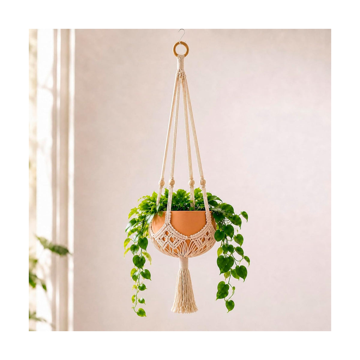 Shappy 1 Pack Boho Macrame Plant Hanger for Indoor