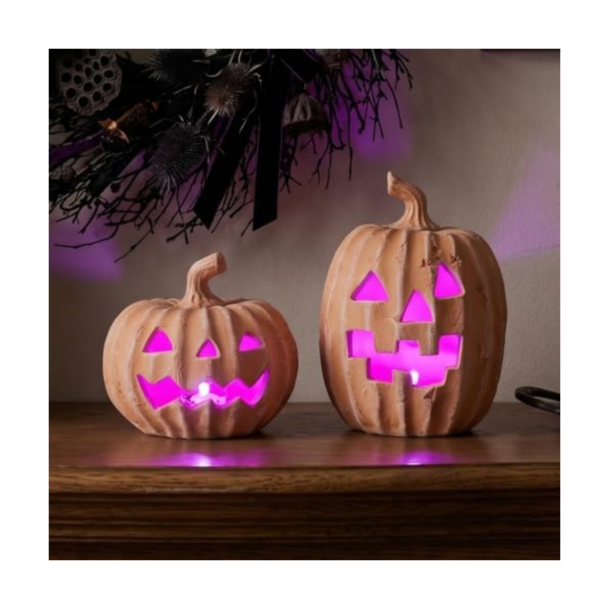FESTGLOX Terracotta Jack-o’-Lantern Pumpkins, LED Halloween Pumpkin Decor