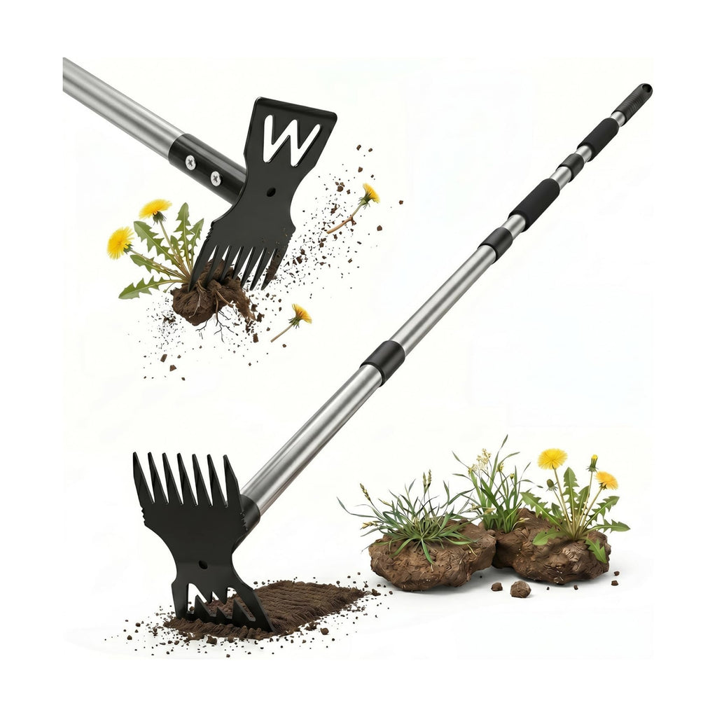 60" Weed Puller Tool with Long Handle, Heavy Duty 2-in-1 Stand Up Weeding Tool & Garden Hoe, Manual Weed Remover and