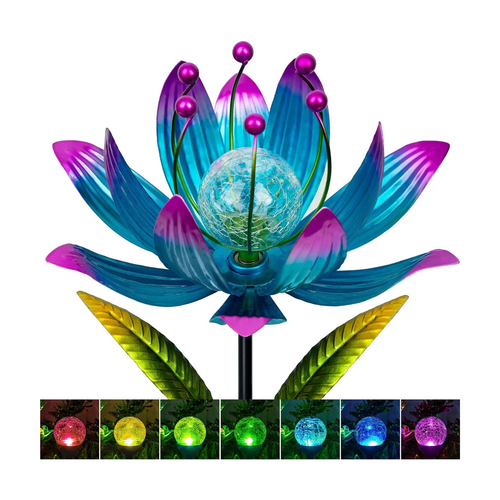 Wind Spinners Outdoor with Stake, Metal Yard Art, Purple | Colorful Solar Light Windmill Decor, Perfect Ornament for