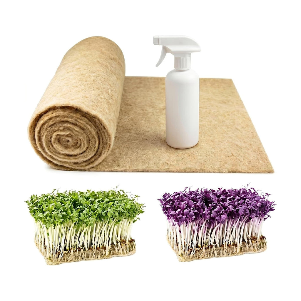 10IN x 20FT Hemp & Jute Microgreen Growing Mat Roll with Spray Bottle | Plant-Fiber Hydroponic Seed Sprouting Pad for