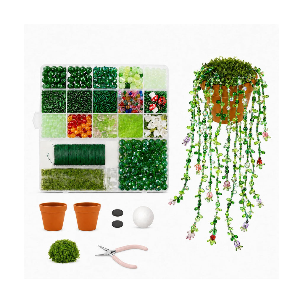 LWPFSD Beaded Plant Kit with 2 Mini Pots and Fridge Magnets | DIY Bead Plant Making Kit with Plant Beads, Craft Wire
