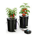 2 Buckets 5 Gallon DWC Hydroponic System, Built-in Drain Tap, Top Drip Kit with 12W 4-Outlet Air Pump, Rockwool, Clay