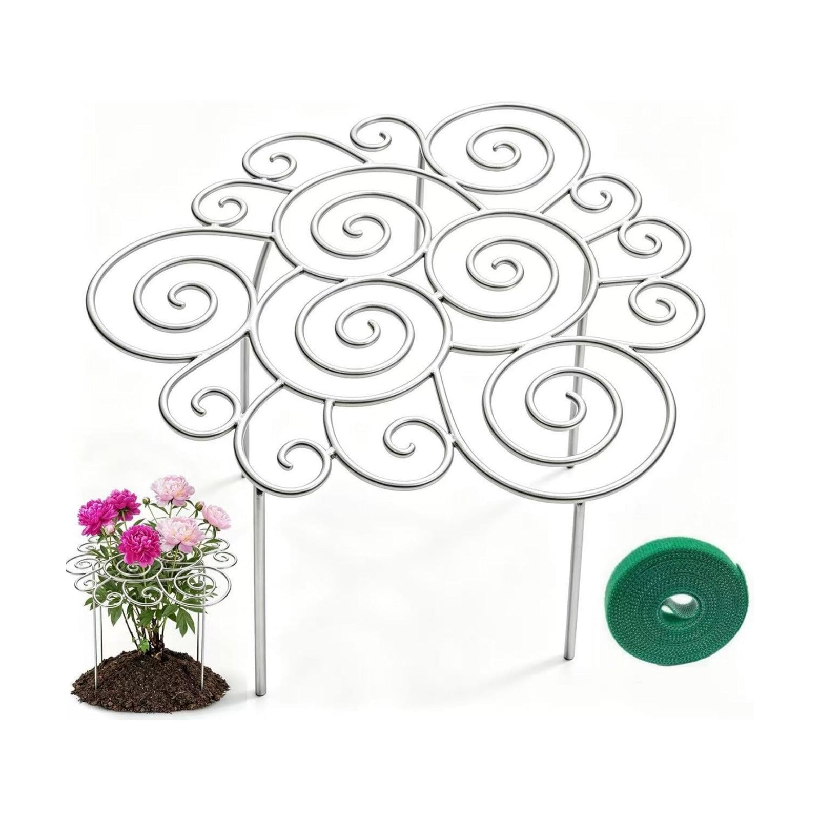 Spiral Metal Plant Support Ring, Heavy Duty Peony Cage, Rustproof Garden Support for Flowers, with 196in Hook Surface