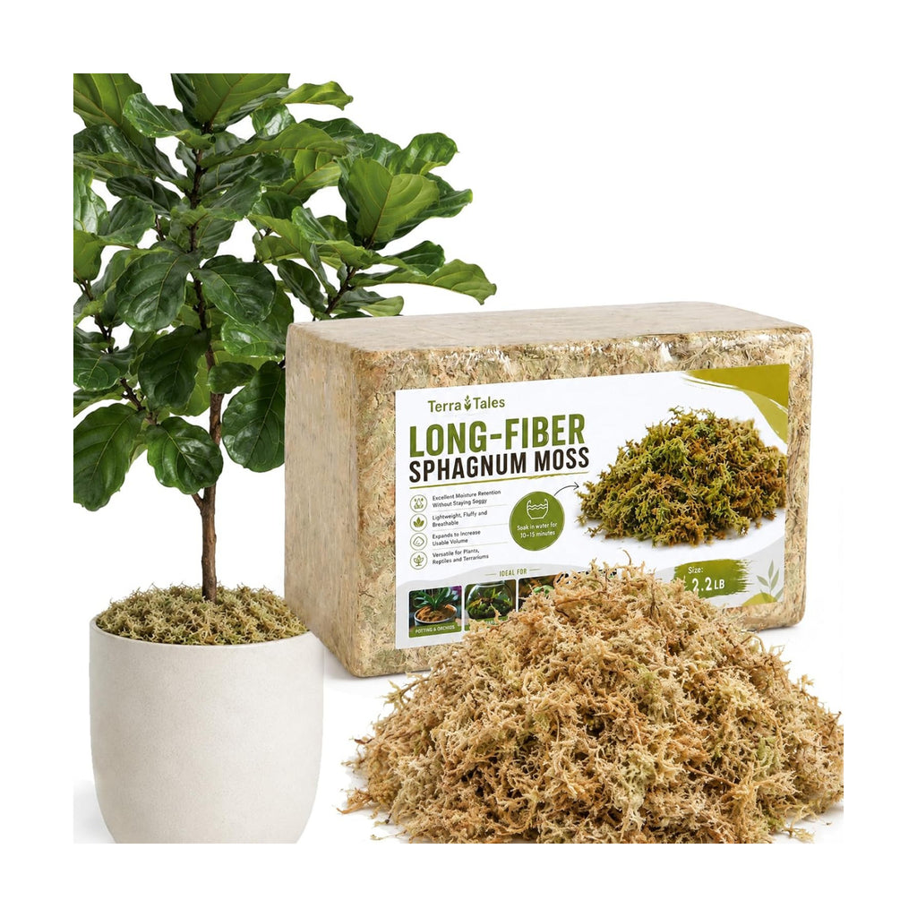 2.2LB Natural Long Fiber Sphagnum Moss Compressed Brick Expands to 60QT, Premium Orchid Moss for Repotting, Carnivorous