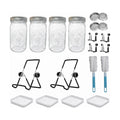 4 Large 1000ML Wide Mouth Mason Jar Sprouting Kit, with Stainless Steel Stand, Drain Tray & Cleaning Brush, High