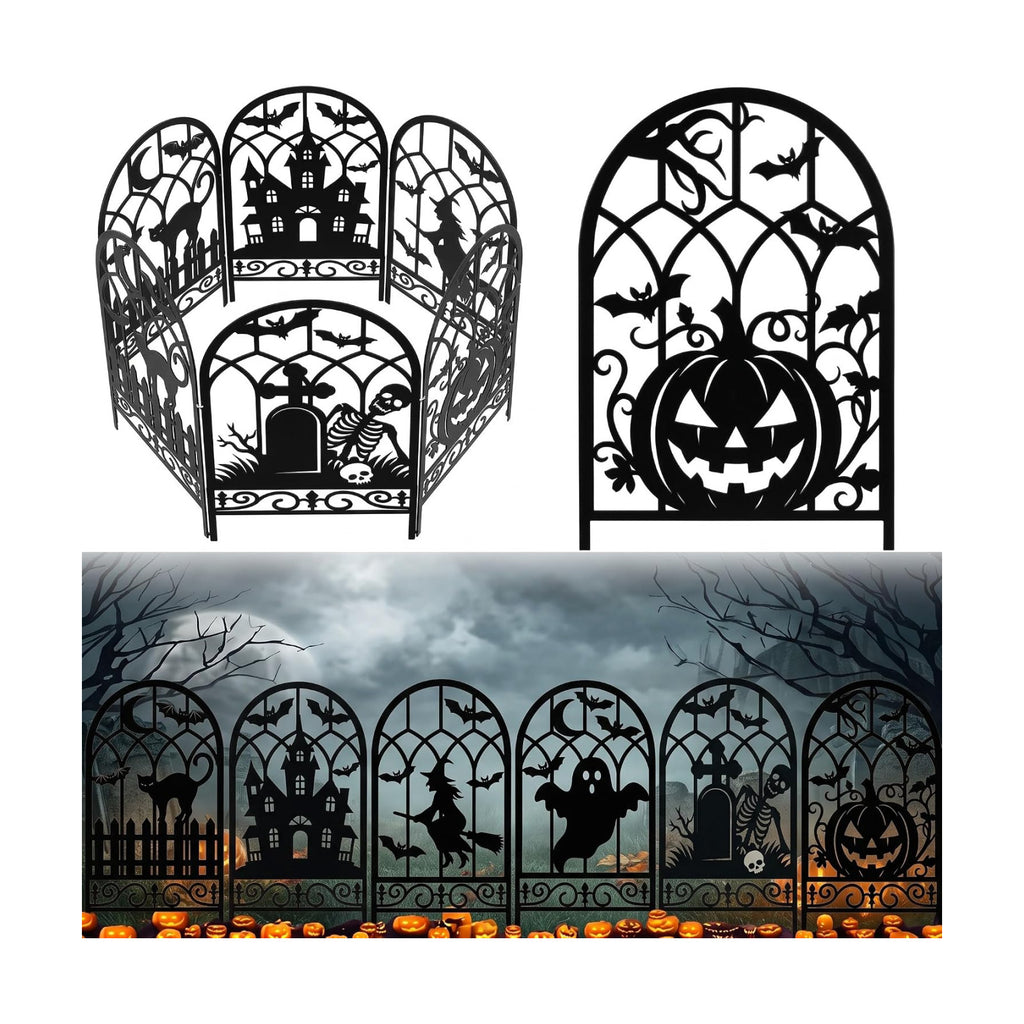 Yaocom 12 Pack Halloween Classic Fence, 16.5" H x 11.8" W Metal Lawn Decor