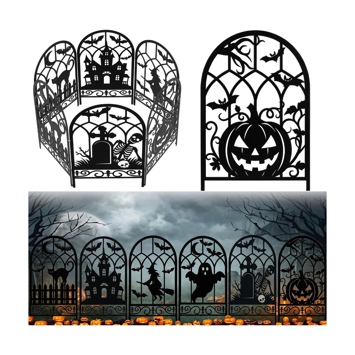 Yaocom 12 Pack Halloween Classic Fence, 16.5" H x 11.8" W Metal Lawn Decor