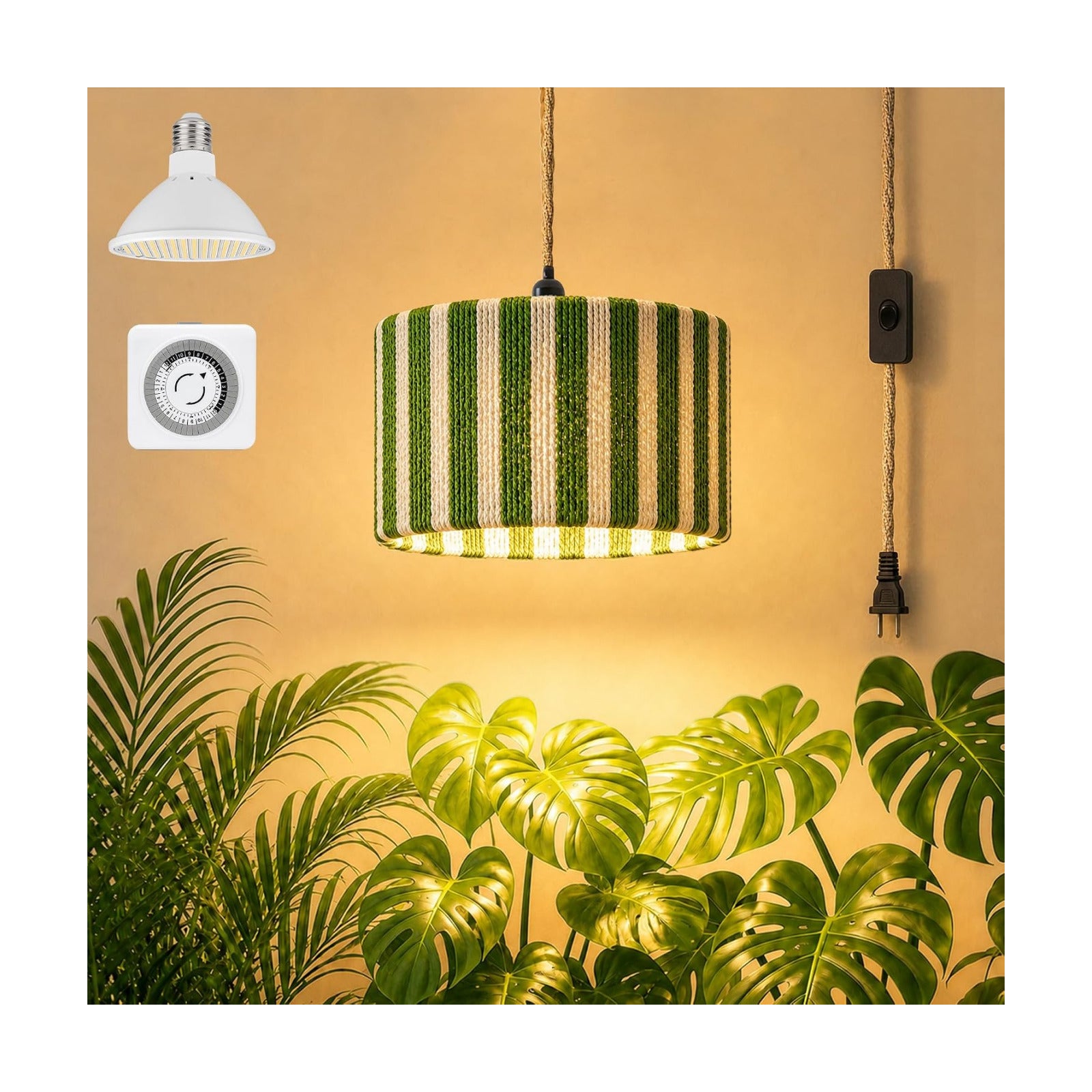 Hanging Grow Lights for Indoor Plants, Full Spectrum Plant Light with Timer | 15FT Power Cord Decorative Pendant Plant