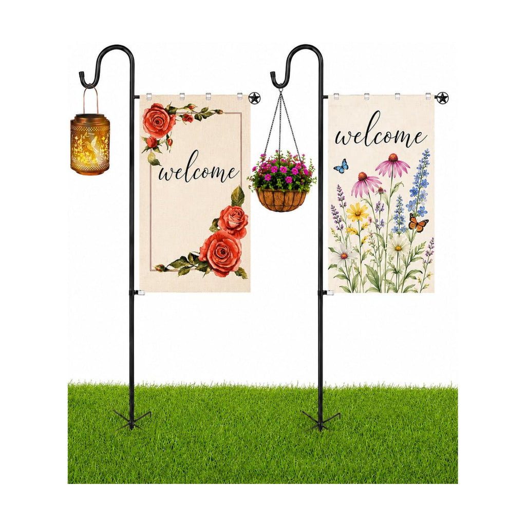 LOPANNY Large Garden Flag Holder Stand Pole for 28 x 40 Flags with Shepherds Hooks for Outdoor - 2 Pack Upgraded Sturdy