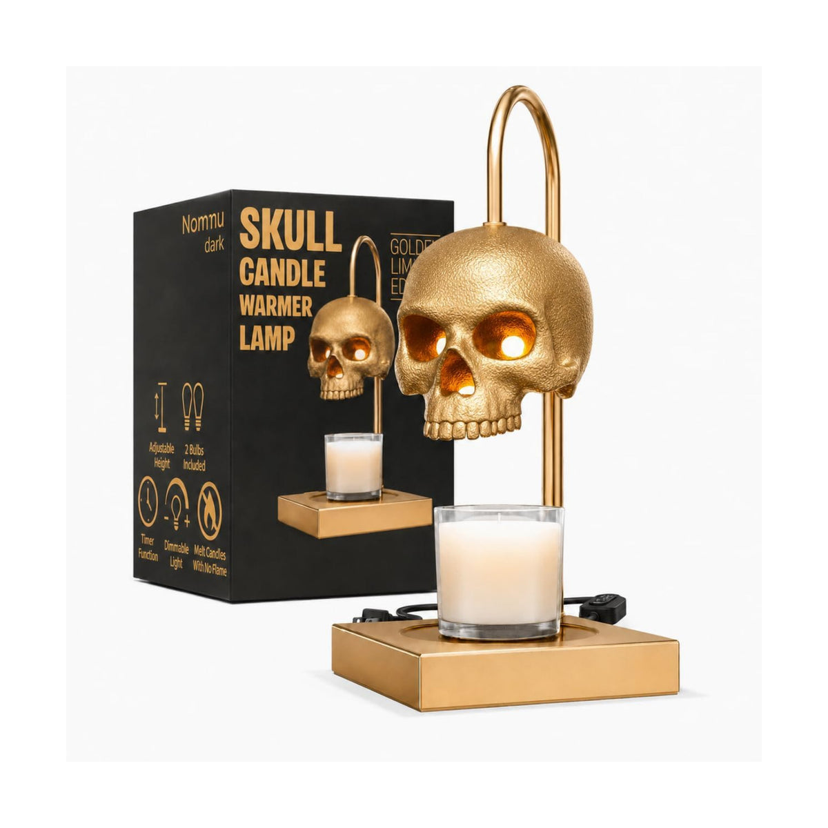 Nomnu Skull Candle Warmer Lamp with Timer and Dimmer, Golden Gothic Decor