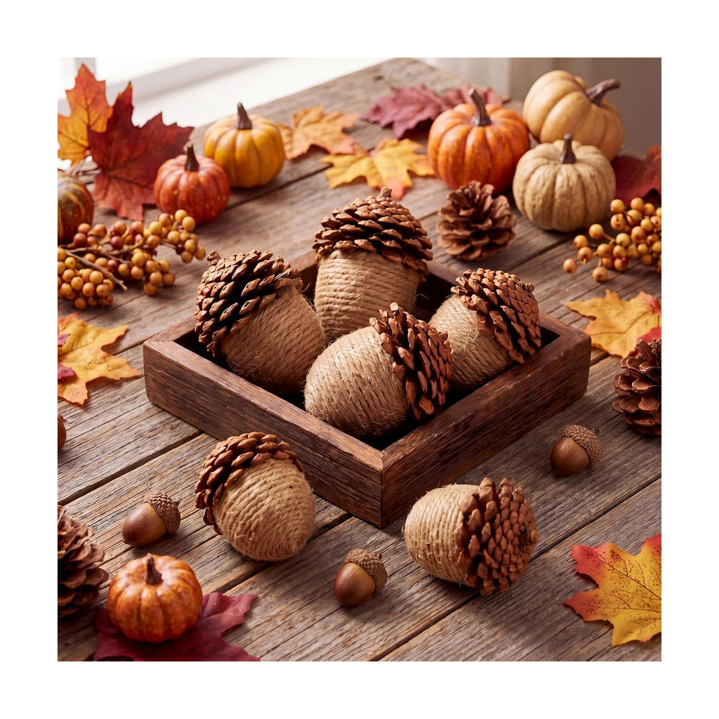 RattanView 6 Pcs Fall Jute Rope Acorn Ornaments, Thanksgiving Hanging Decor
