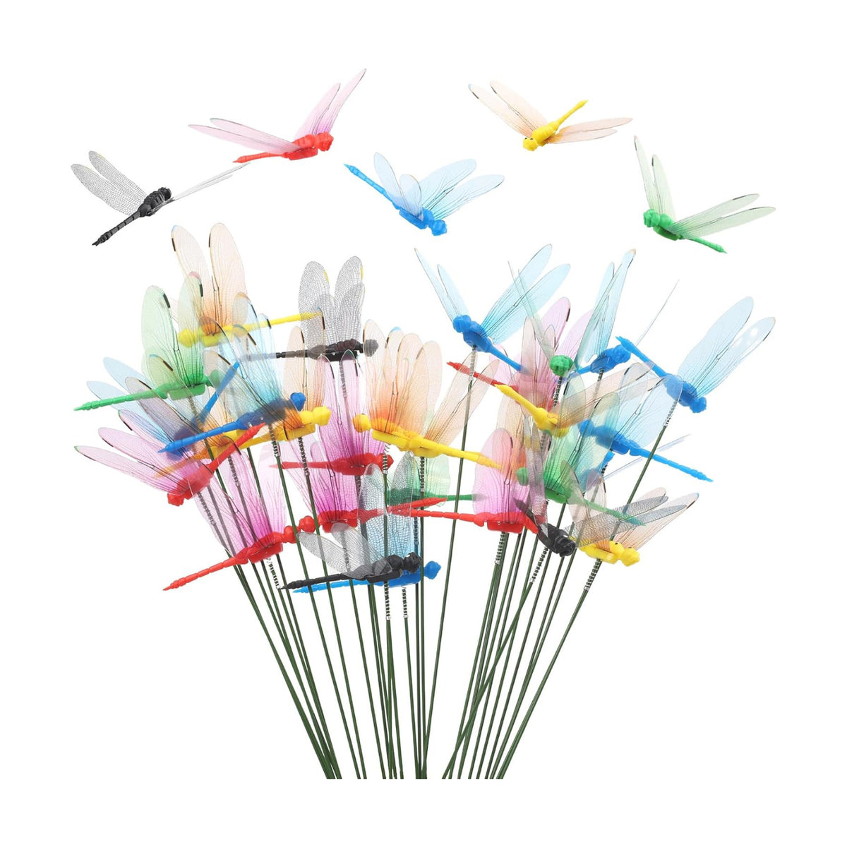30PCS 3D Dragonfly Garden Stakes Artificial Plastic Dragonfly Garden Decor