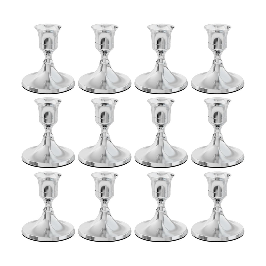 zeochyni Set of 12 Silver Taper Candle Holders for Home Deco